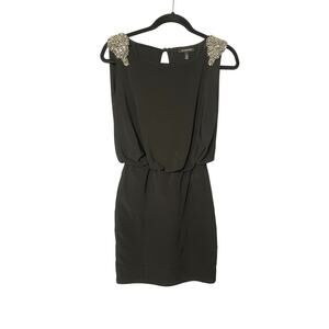 Jodi Kristopher Bondage Open Back Rhinestone Shoulder Mini Dress Small LBD Y2K